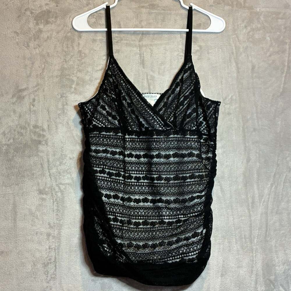 White House Black Market WHBM Lace Lined Fitted Cami Tank Top Black Size XL